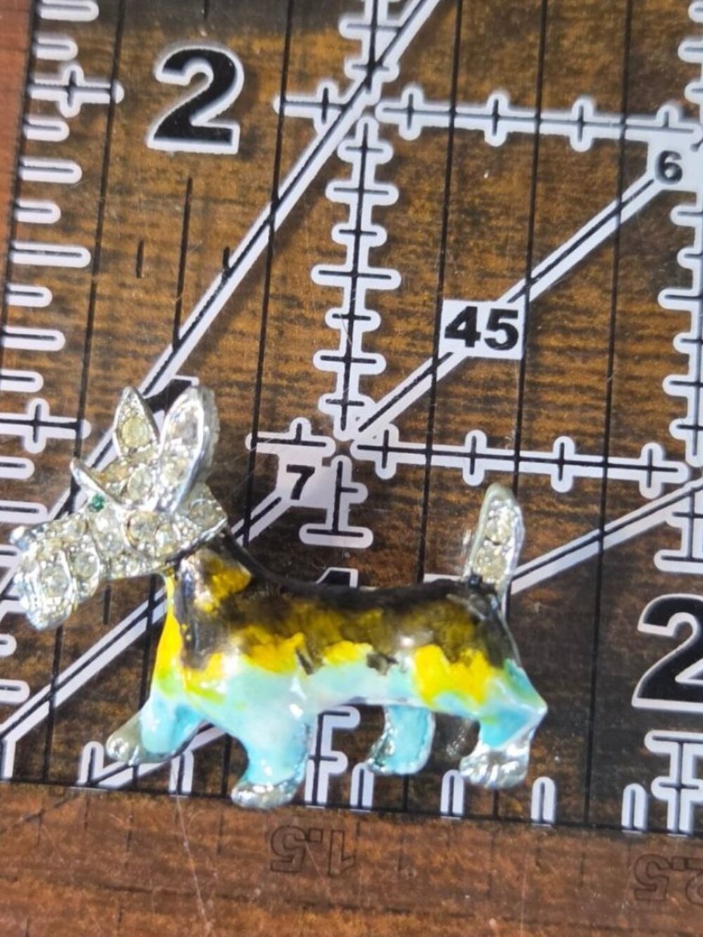 Vtg Scottie Dog Brooch Multi-Color Enamel Rhinestone Scottish Terrier Drop Glaze - Picture 7 of 7